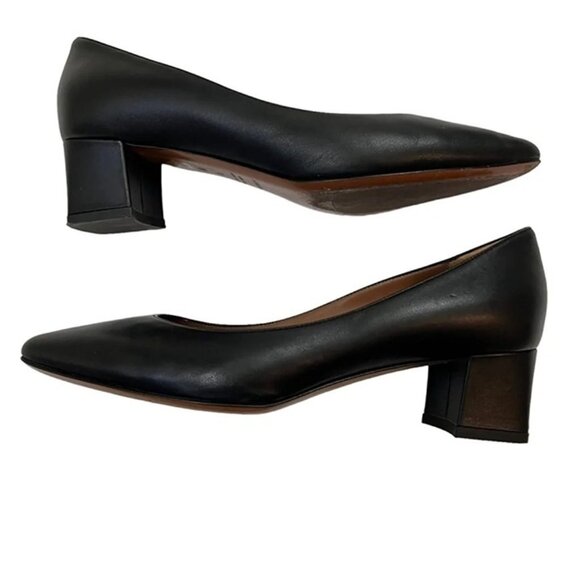 Aquatalia heels Women's 9 black leather Pasha Pumps block heel pointy toe - Picture 7 of 10